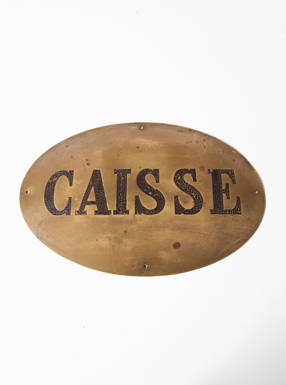 Antigua placa CAISSE en latón (28*18,5 cm)