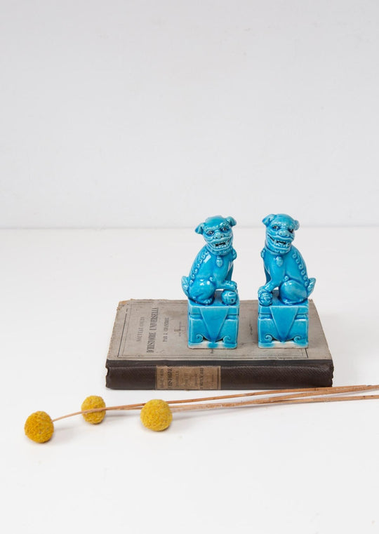 pareja pequeños perros fu foo dogs dragones chinos azules