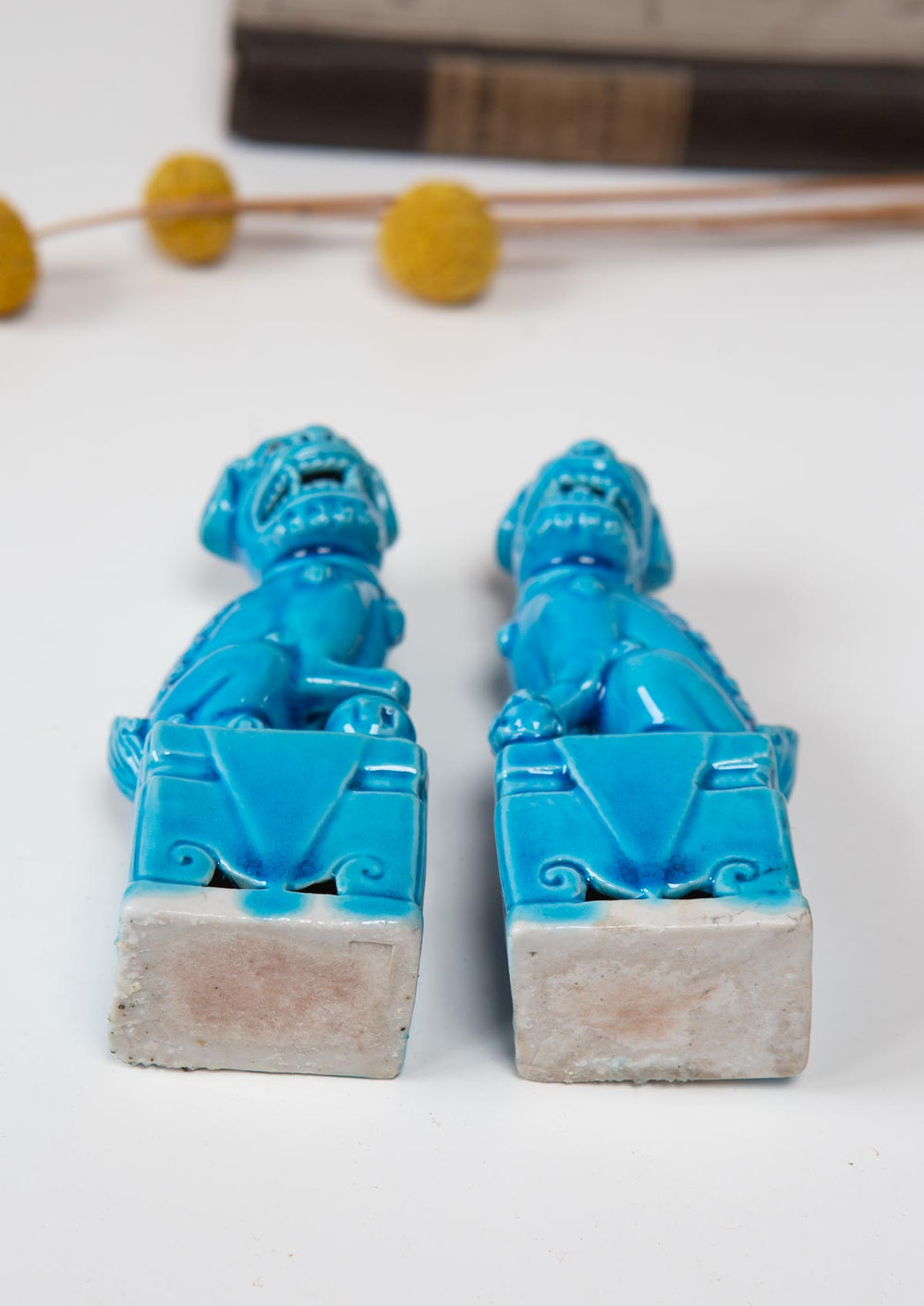 Pareja pequeños dragones chinos foo dogs porcelana azul (11,2 cm)