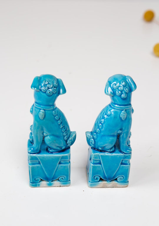 Pareja pequeños dragones chinos foo dogs porcelana azul (11,2 cm)