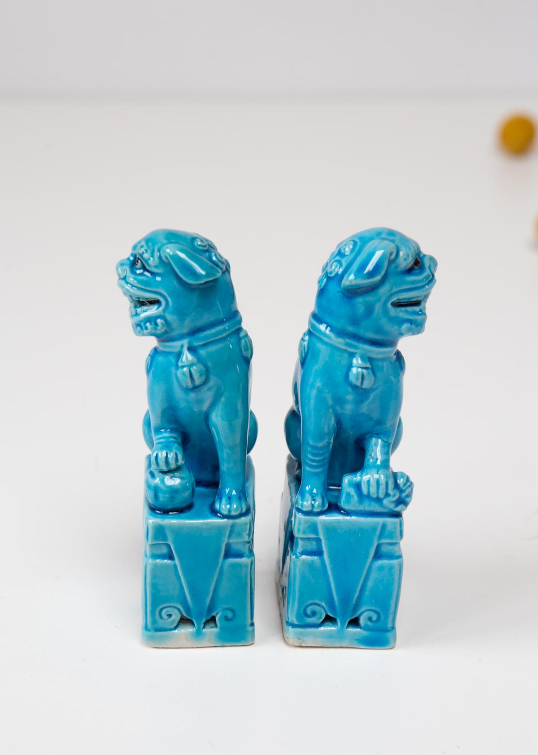 Pareja pequeños dragones chinos foo dogs porcelana azul (11,2 cm)