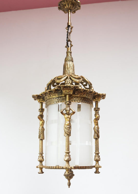 gran farol de techo frances bronce con figuras atlantes french lantern