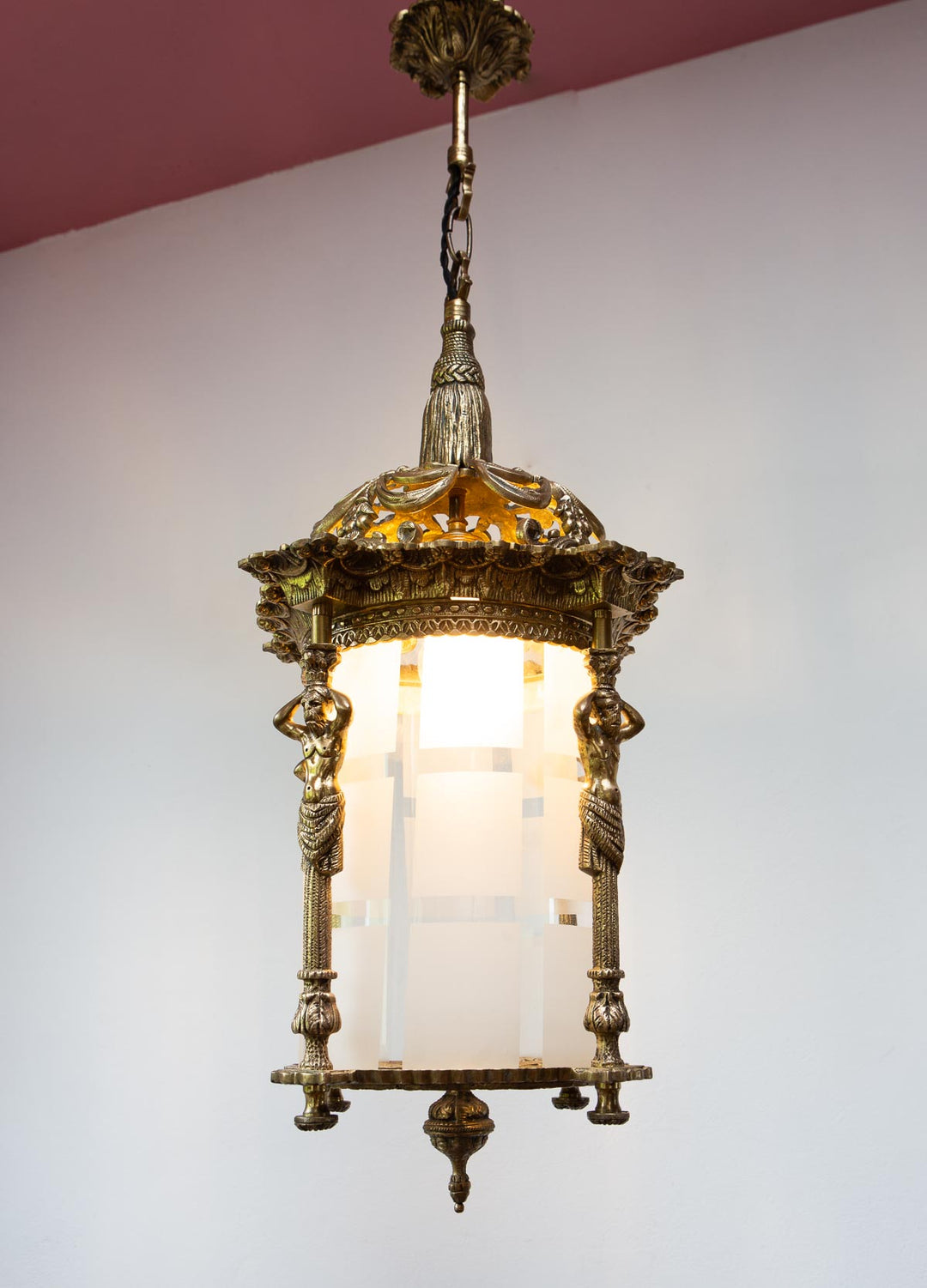 gran farol de techo frances bronce con figuras atlantes french lantern