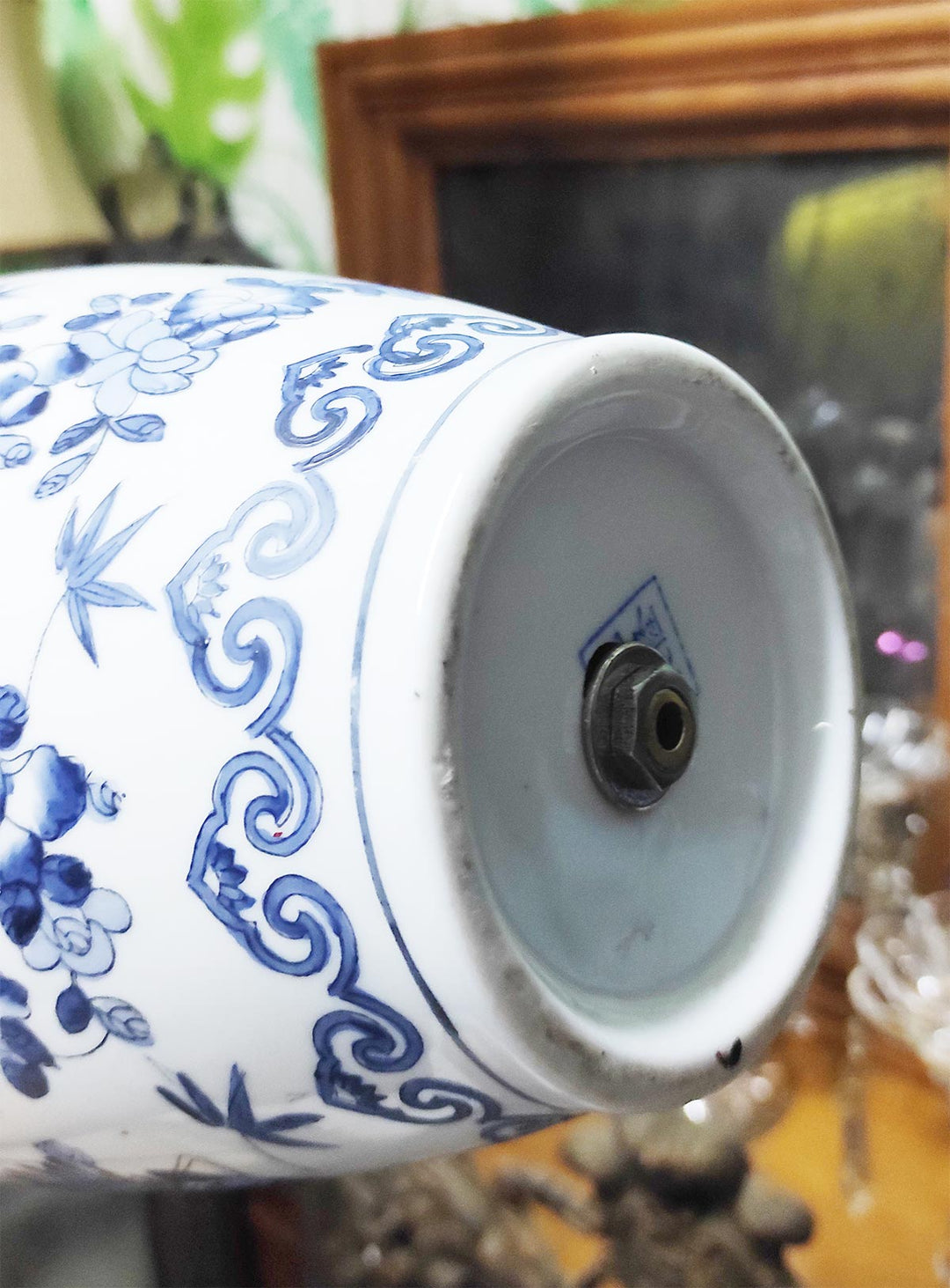 Lámpara de mesa jarrón chino porcelana azul y blanca (55 cm)