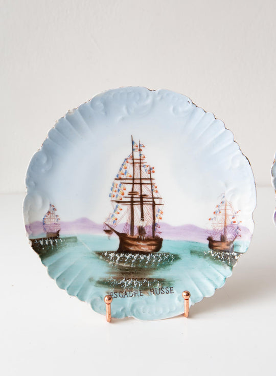 Pareja platos decorativos barcos porcelana Limoges (21 cm)