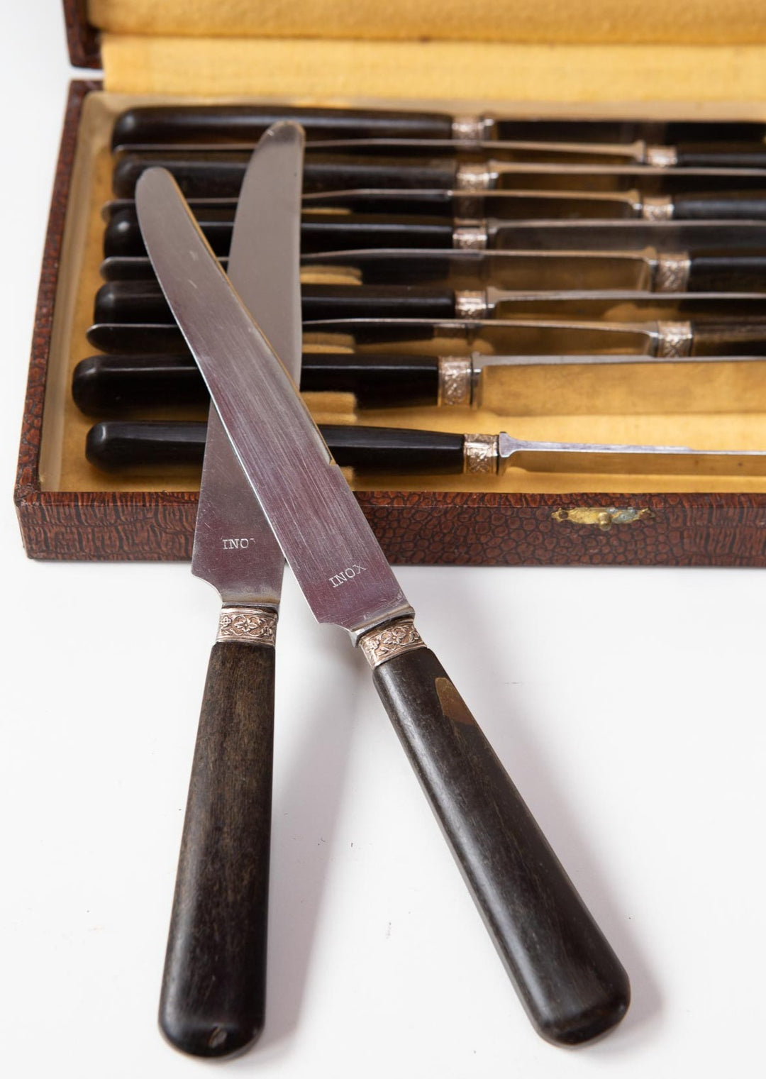 Set 12 antiguos cuchillos asta en estuche (24 cm)