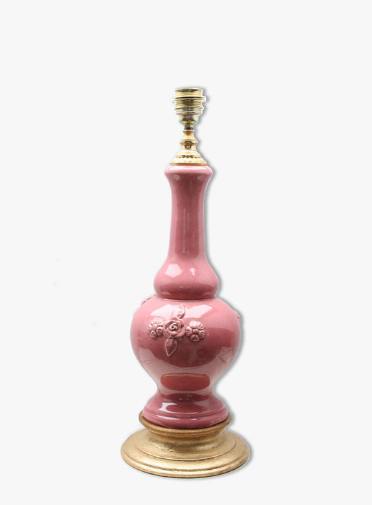 Lámpara de mesa Manises rosa flores (VENDIDA)
