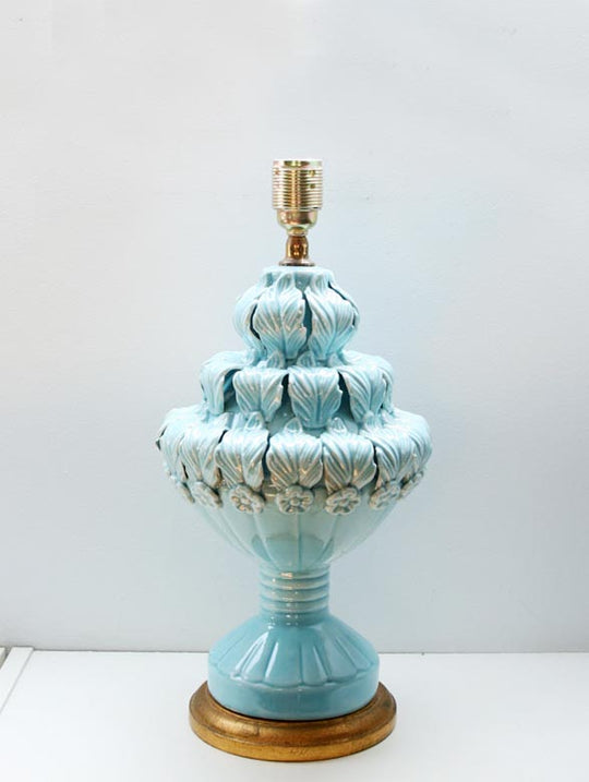 Lámpara de mesa azul hojas loza Manises (VENDIDA)