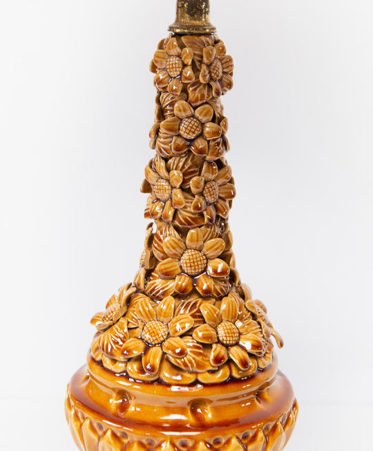 Lámpara de mesa cerámica Manises color café flores (45 cm)