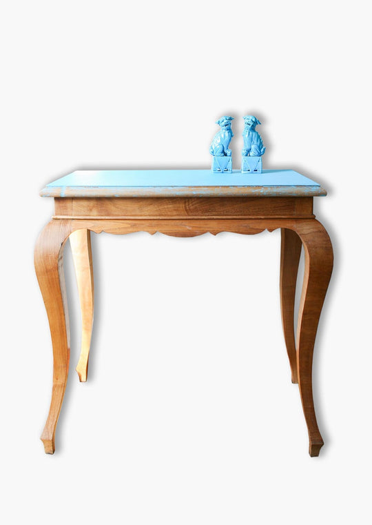 Antigua mesa madera castaño actualizada azul (VENDIDA)