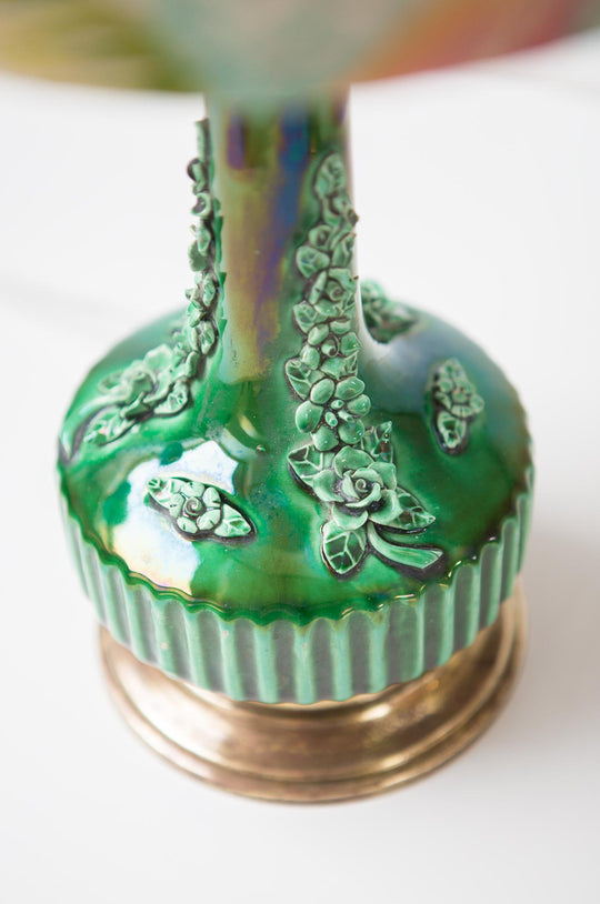Pareja lámparas de cerámica Manises verde y marrón (VENDIDA)