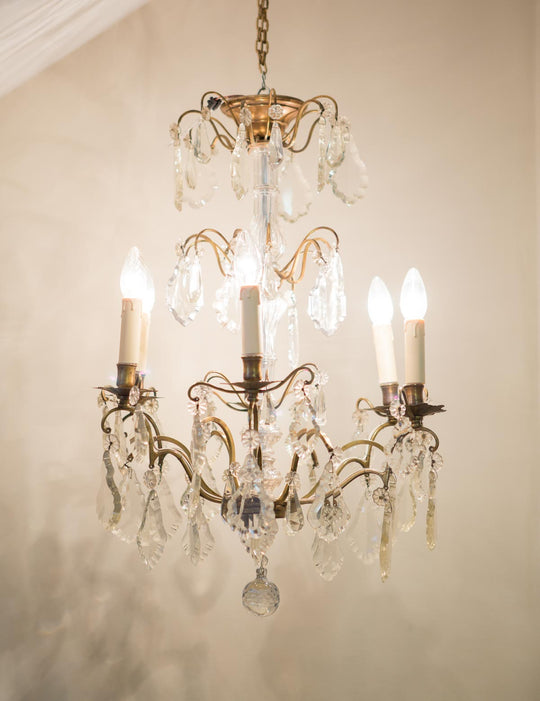 Antigua lámpara de araña francesa cristales 6 brazos (VENDIDA)