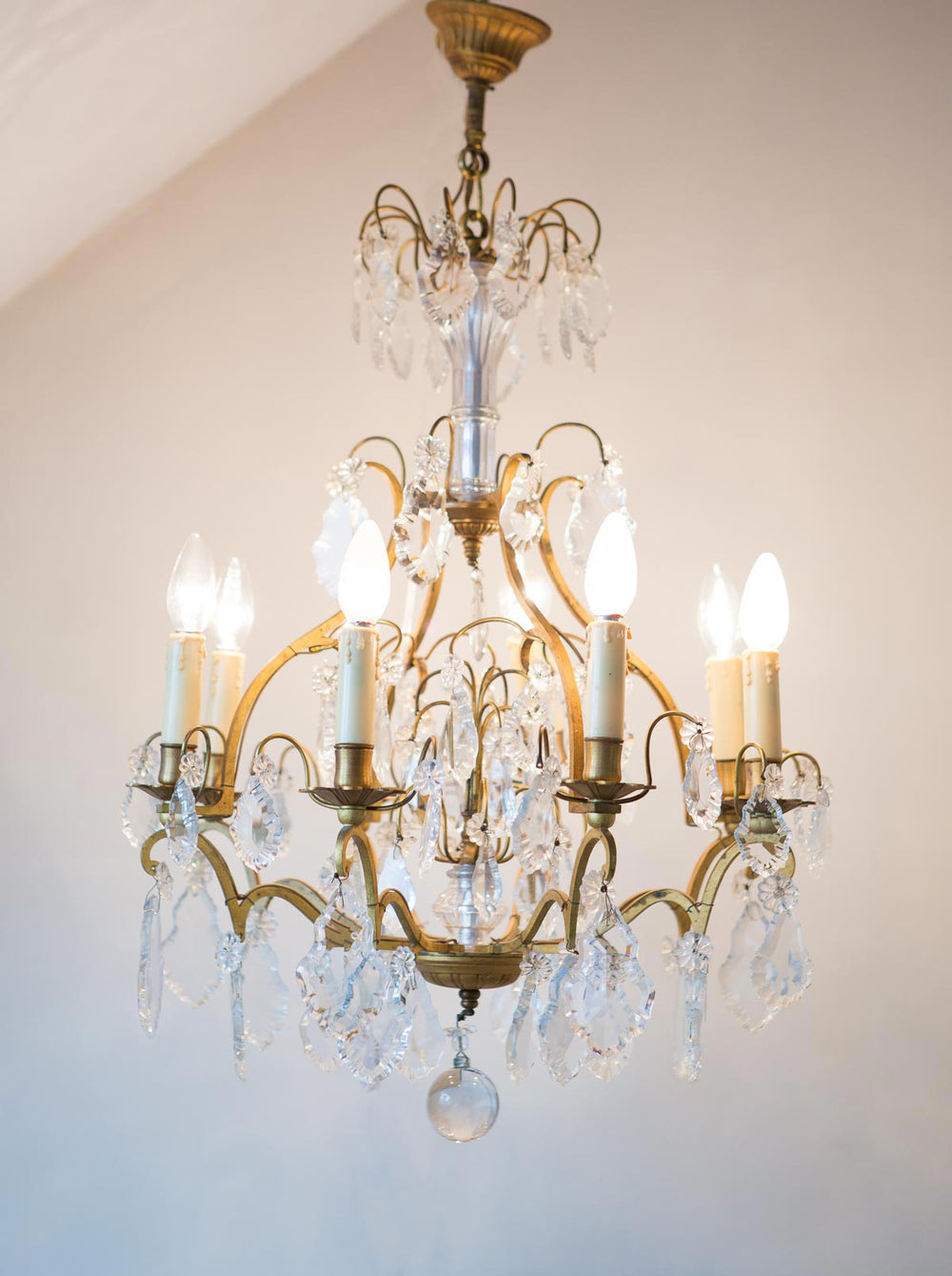 antigua lámpara de techo araña francesa con cristales antique vintage french chandelier lustre ancien 
