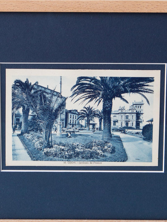 Antigua postal Gijón enmarcada "Jardines de la Reina" (26,5*21,5 cm)