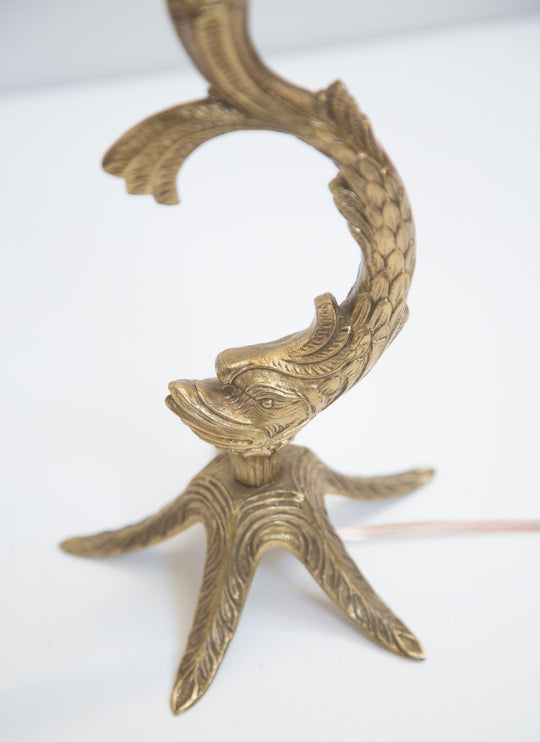 Pareja antiguas lámparas de mesa peces bronce (VENDIDA)