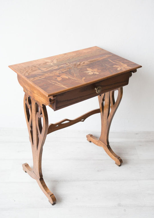 Mesa auxiliar marquetería firmada Gallé (1846-1904) antique french side nest table