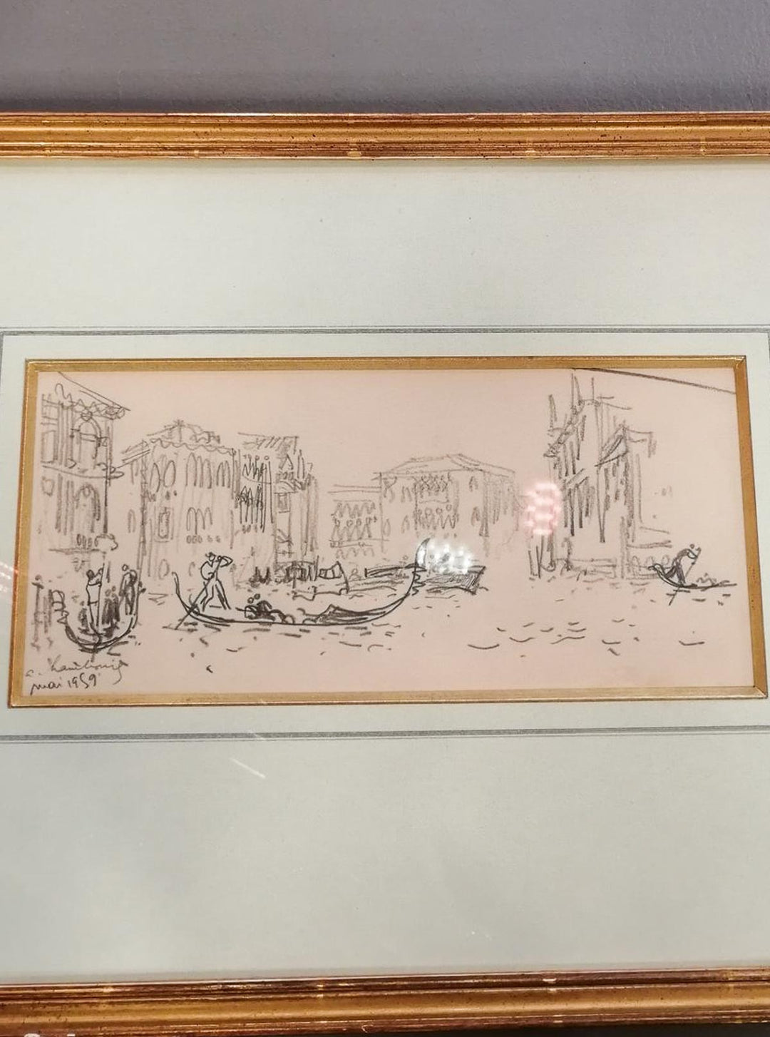 Dibujo Gran Canal Venecia por André Hambourg. 1959 (VENDIDA)