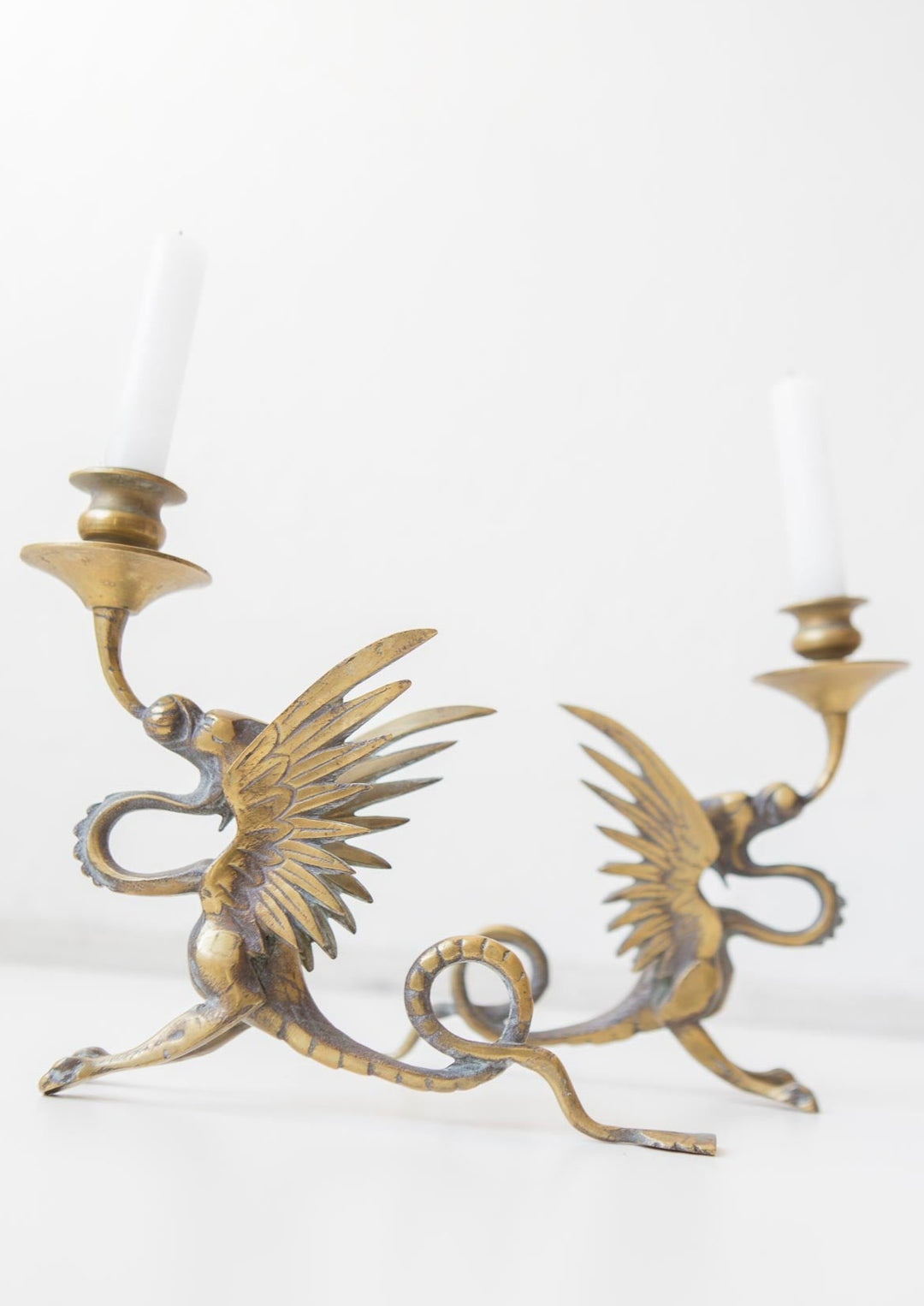 Antiguos candeleros quimeras o dragones. Francia aprox. 1900 antique French dragon candleholders