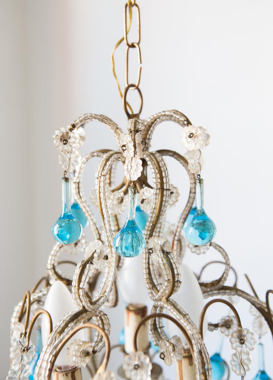 Pequeño chandelier italiano gotas azules (VENDIDO)