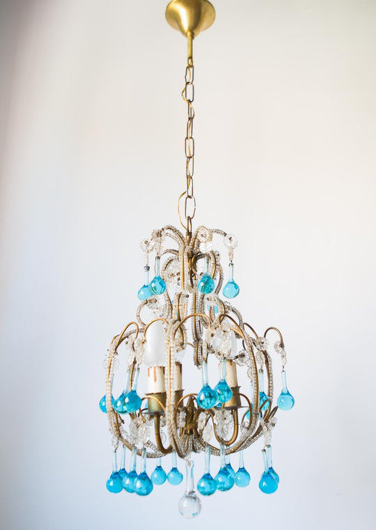 Pequeño chandelier italiano gotas azules (VENDIDO)