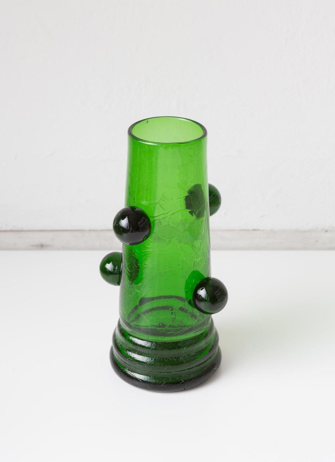 Jarrón vintage vidrio craquelado verde esmeralda (VENDIDO)