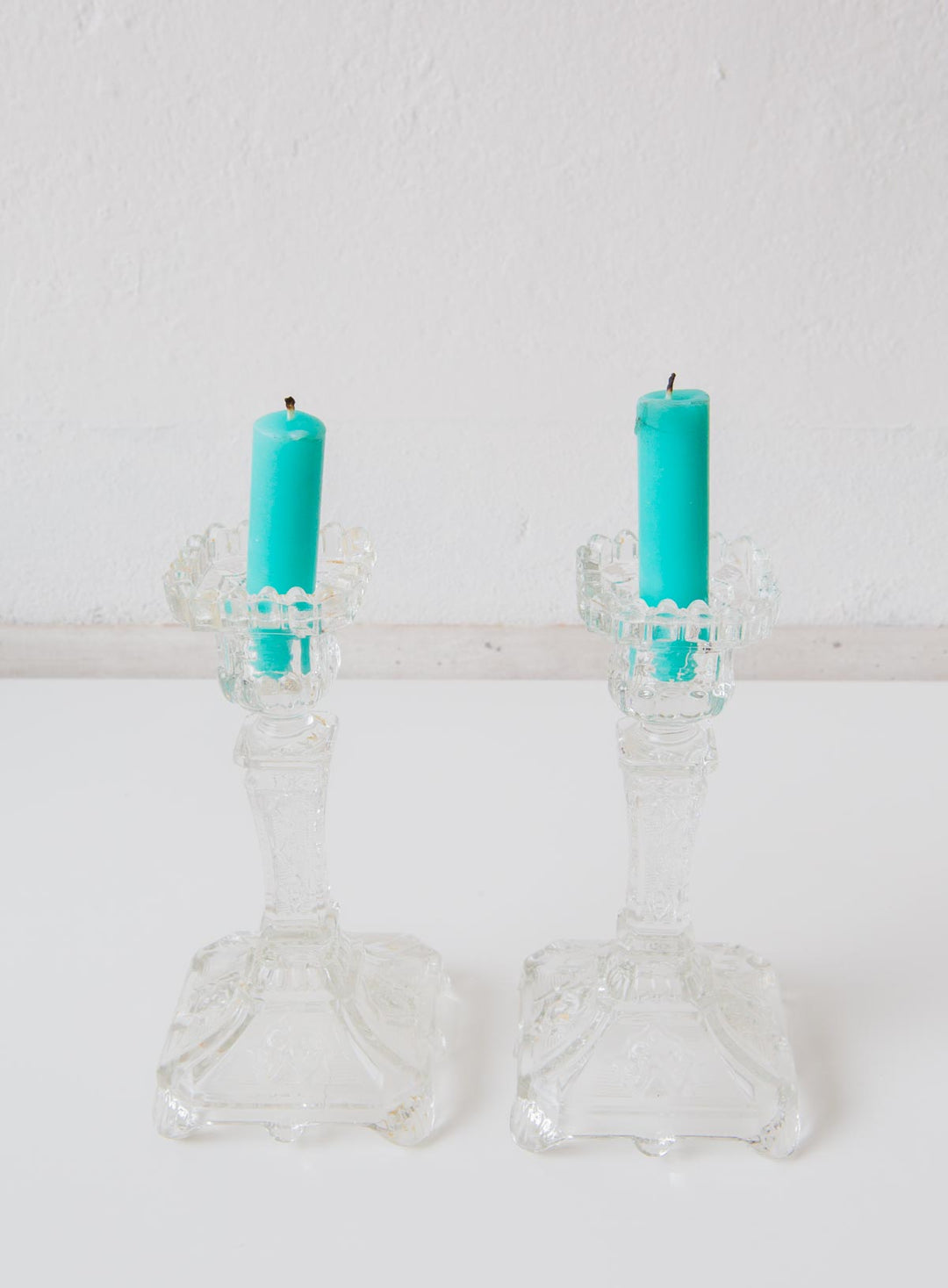 Pareja candeleros vidrio franceses Portieux (VENDIDO)