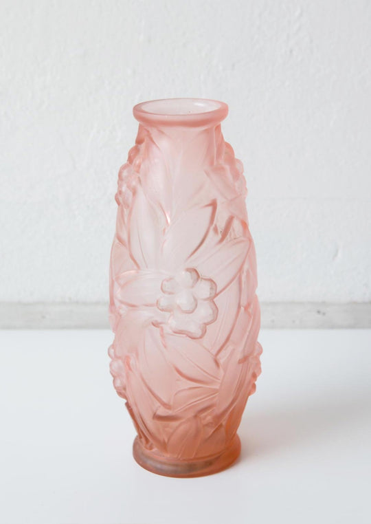 pequeño jarrón cristal rosa art decó francés french vase ESPAIVET