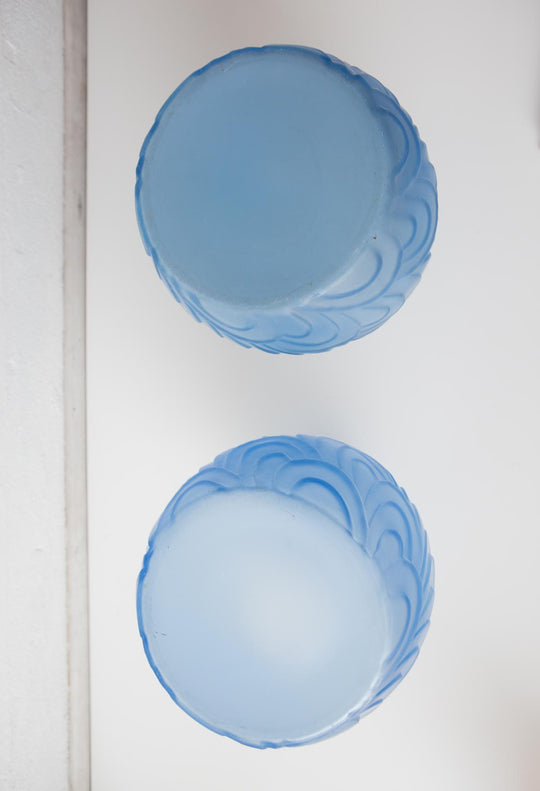 Pareja grandes jarrones franceses vidrio azul art decó