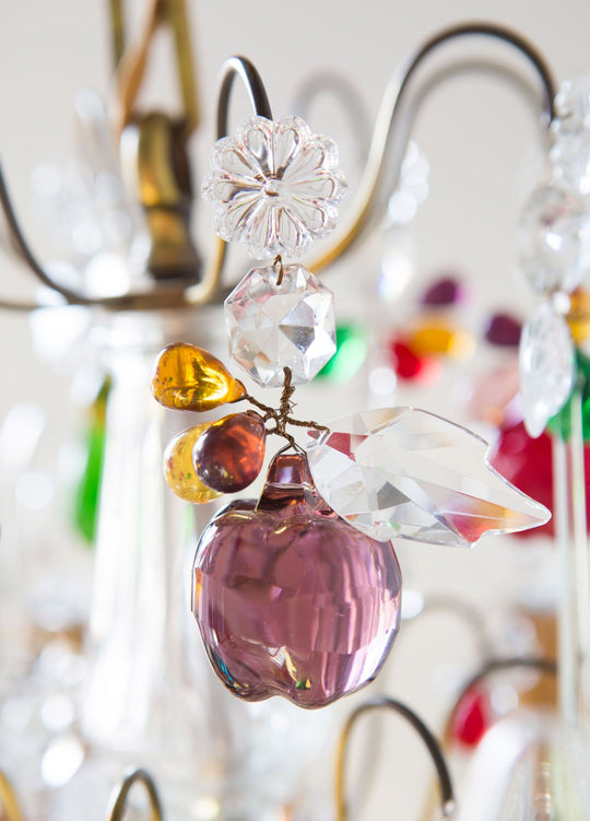 antigua lámpara de techo araña francesa con cristales frutas colores murano antique vintage french chandelier lustre ancien 