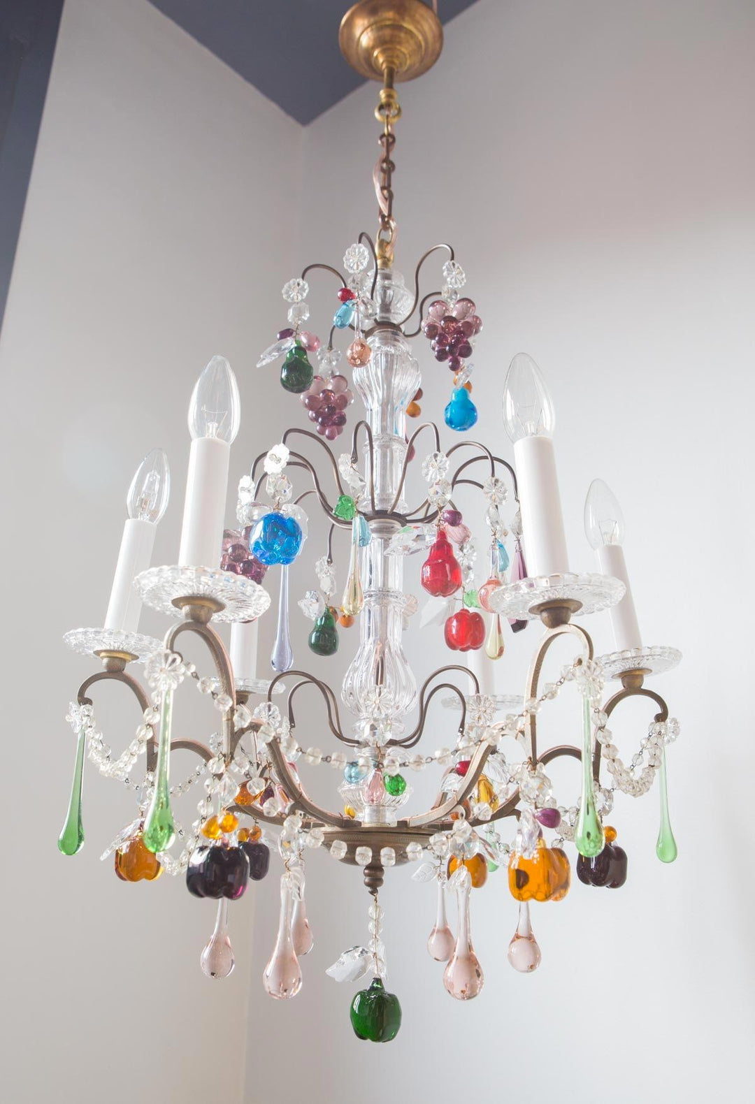 Antigua lámpara francesa con cristales colores CM#2 (VENDIDA)