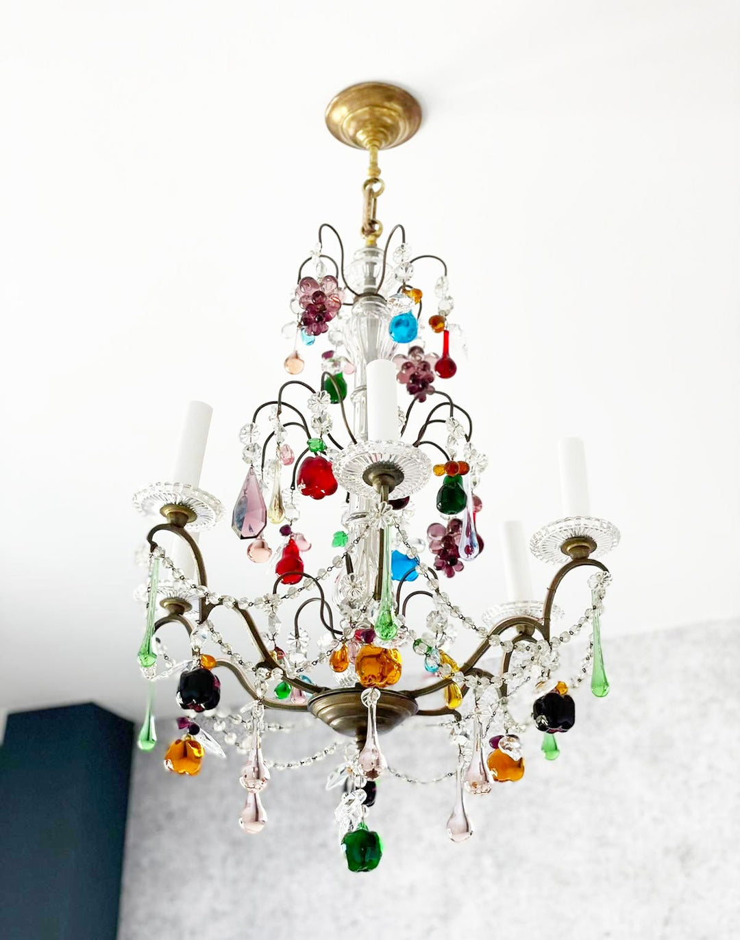 Antigua lámpara francesa con cristales colores CM#2 (VENDIDA)