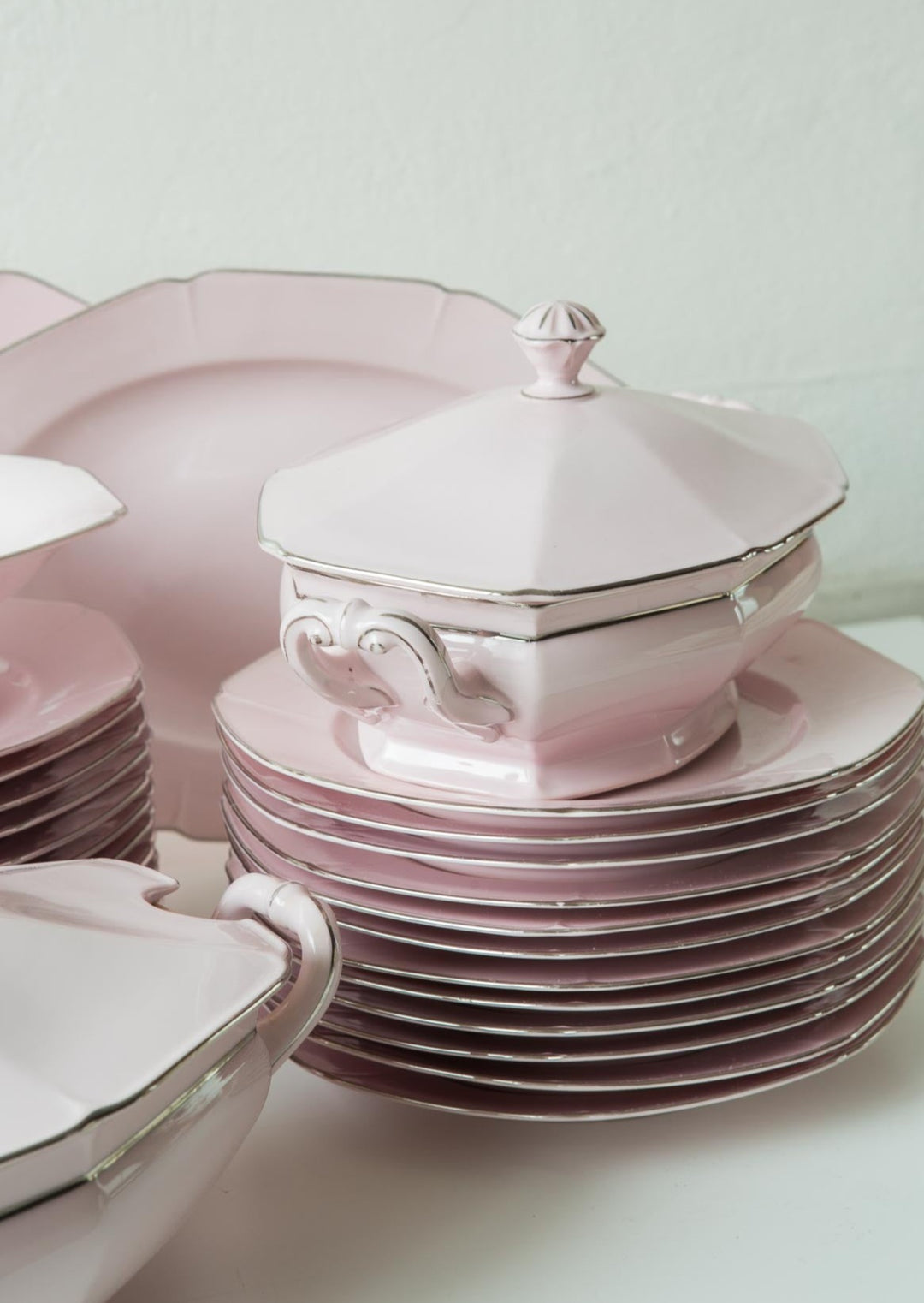 vajilla rosa porcelana checa antigua pink dinner service