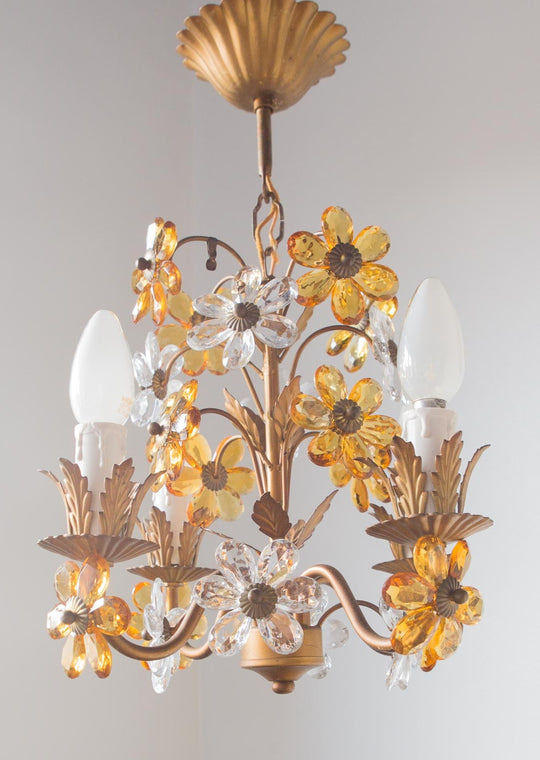 Lámpara italiana flores cristal años 50/60 (VENDIDA)