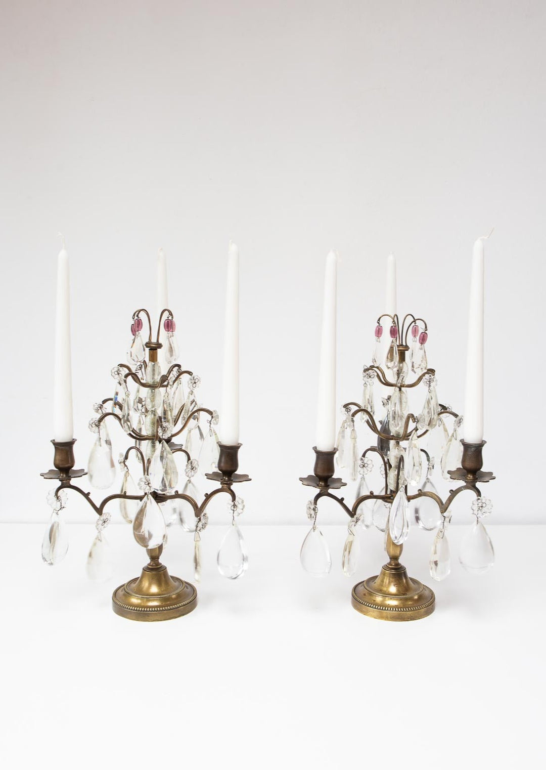 antiguos candelabros franceses girandoles latón y cristales antique french candelabra