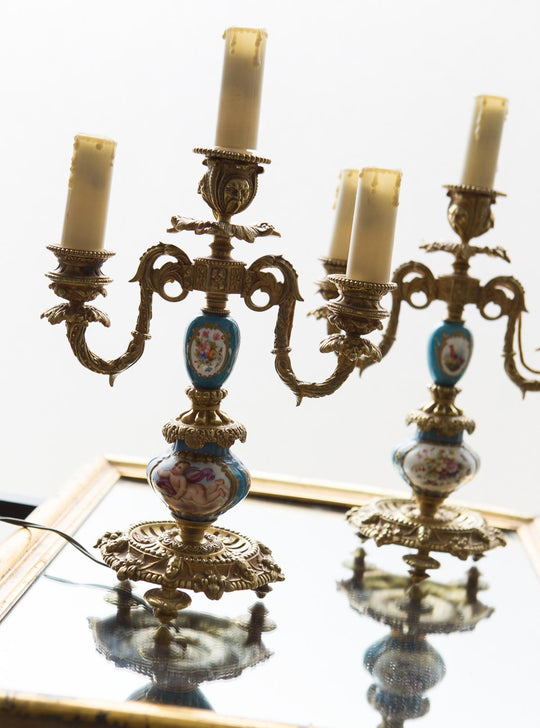Pareja candelabros o lámparas mesa Vieux Paris XIX (VENDIDA)
