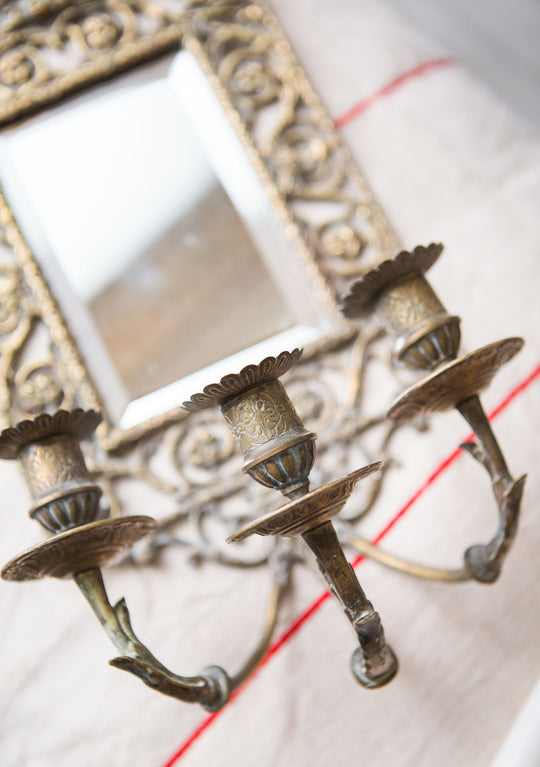 Antiguo candelabro pared bronce con espejo. Francia s. XIX candelabros antiguos