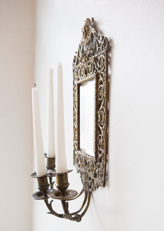 Antiguo candelabro pared bronce con espejo. Francia s. XIX candelabros antiguos