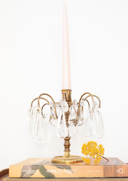 Candelero o lámpara mesa latón y cristales. Francia (VENDIDA)