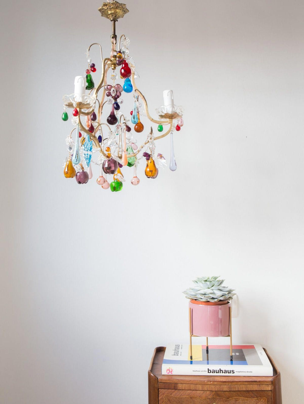 antigua lámpara de techo francesa con cristales frutas colores murano antique vintage french chandelier lustre ancien 