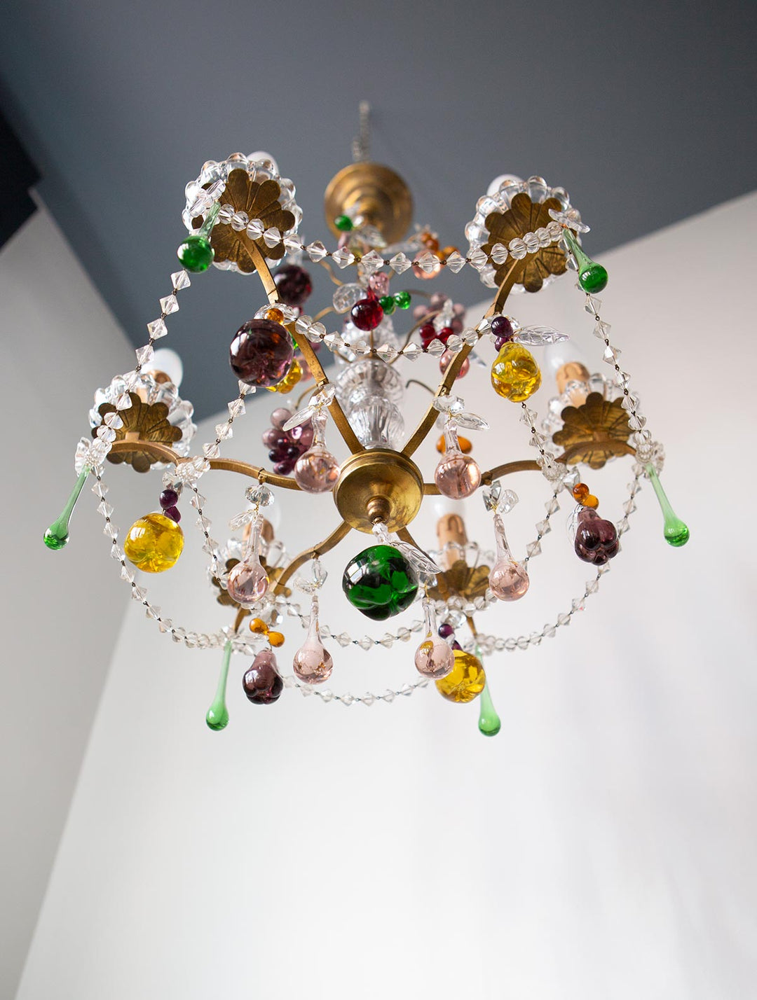 Antigua lámpara francesa con cristales colores CM#1 (VENDIDA)