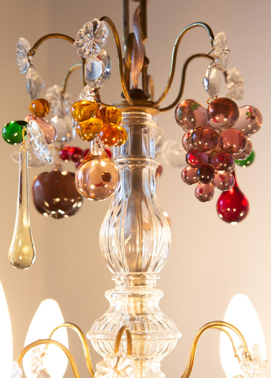 Antigua lámpara francesa con cristales colores CM#1 (VENDIDA)