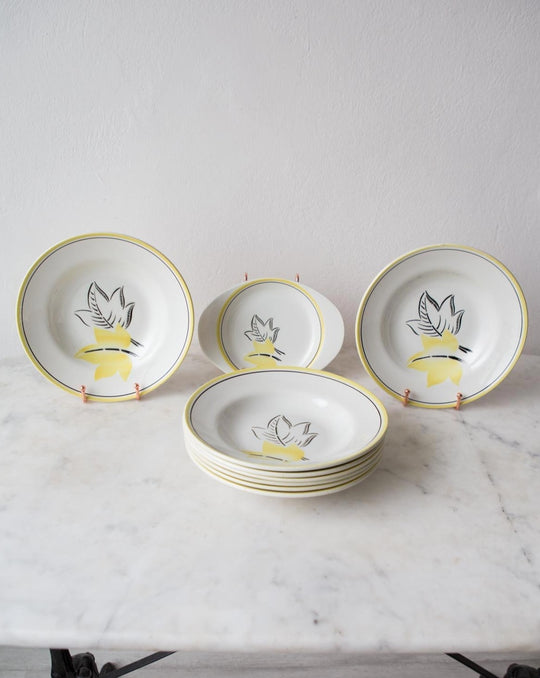 Platos hondos franceses loza Badonviller french yellow bowls