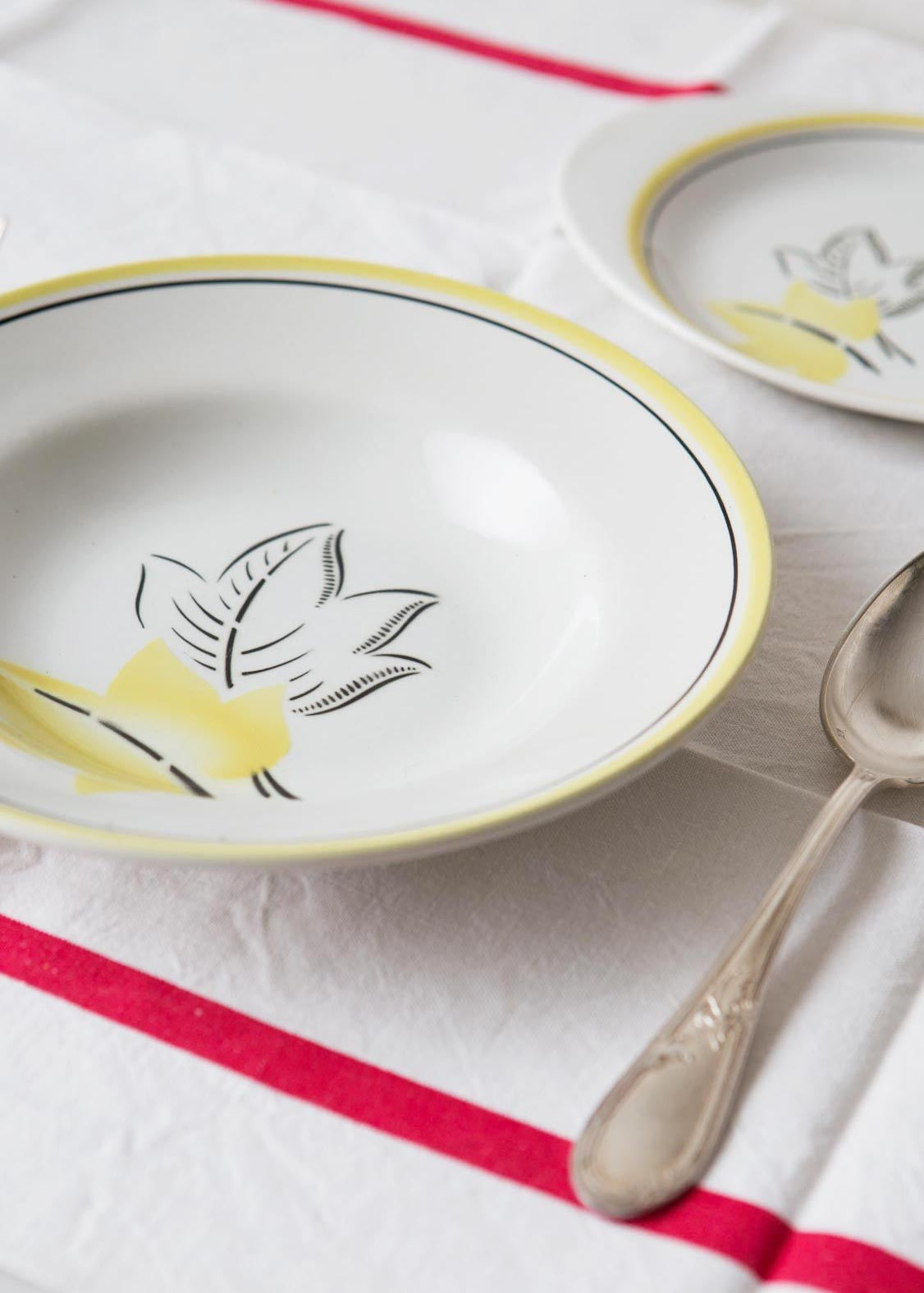 Platos hondos franceses loza Badonviller french yellow bowls