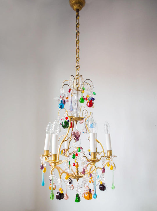 Antigua lámpara francesa con cristales colores CM#4 (VENDIDA)