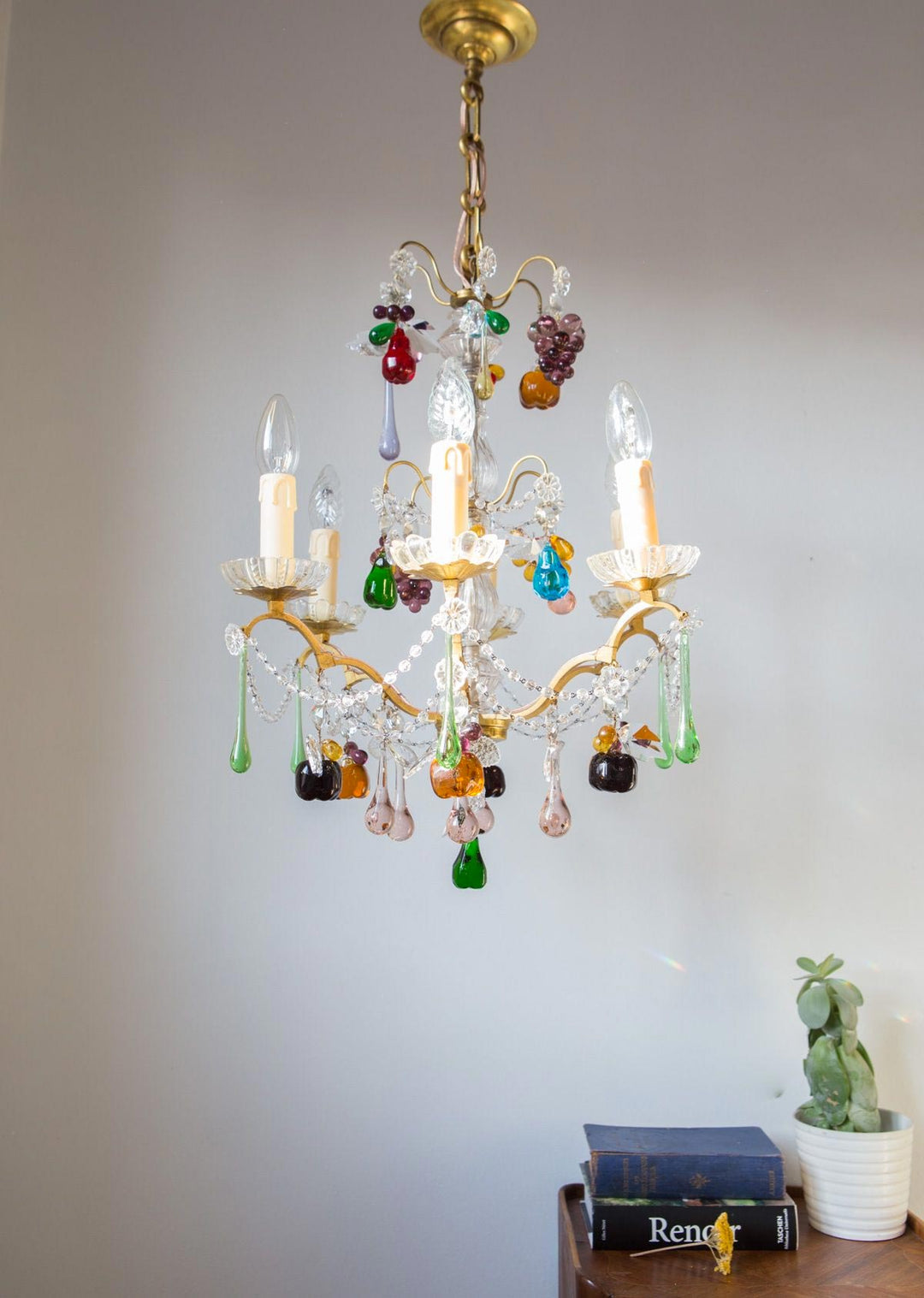 Antigua lámpara francesa con cristales colores CM#3 (VENDIDA)