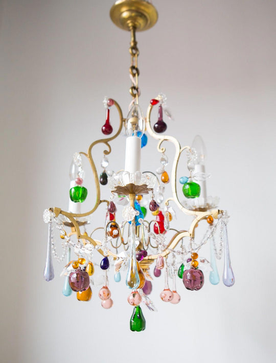 Antigua lámpara francesa con cristales colores CM#6 (VENDIDA)