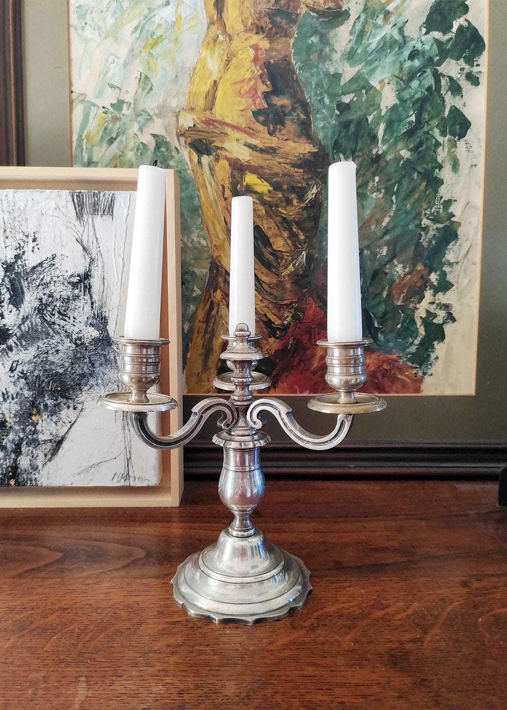 candelabro antiguo bronce plateado