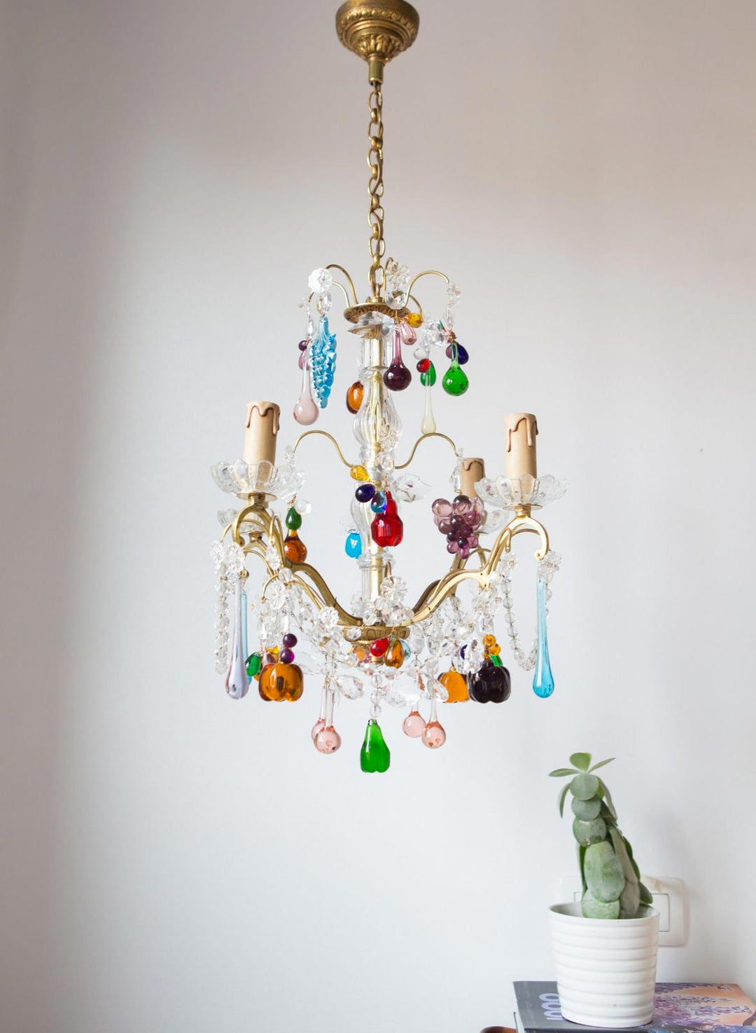 Antigua lámpara francesa con cristales colores CM#5 (VENDIDA)