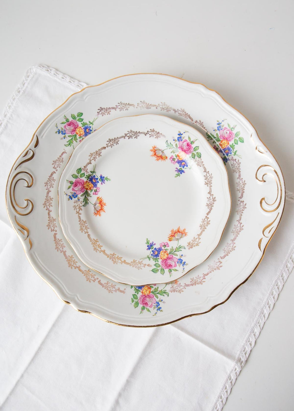 Antiguo juego postre francés para 12 loza L'Amandinoise c. 1900-1930 (13 PIEZAS)