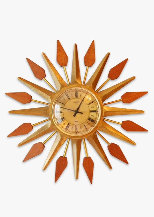 Reloj sol inglés rayos teca y metal años 50/60 (VENDIDO)
